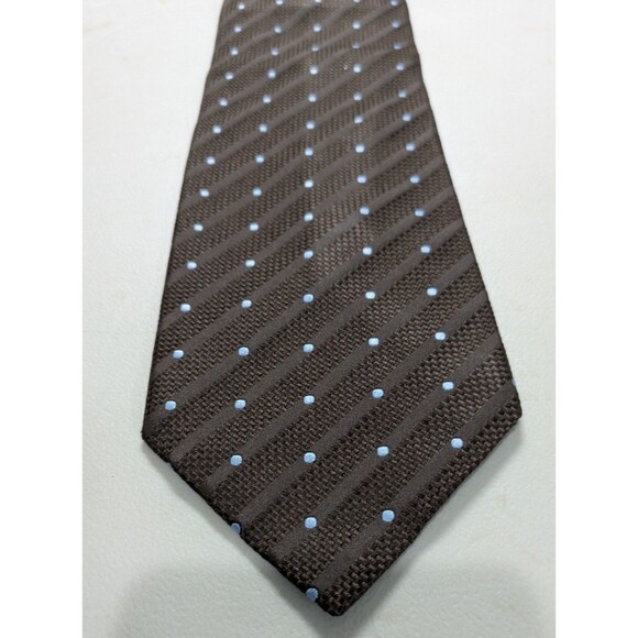 Villa Ponti Brown Silk Woven Blue Dot Tie Made In Italy 3.75" Wide - Picture 5 of 5